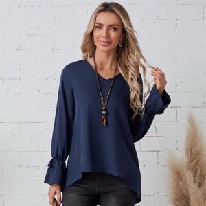 💼 Lovely Blue Ruffled Sleeve Blouse